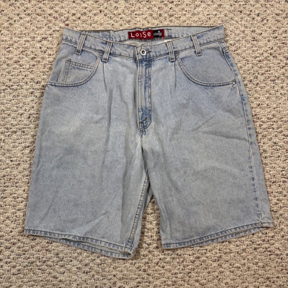 Vintage Levis SilverTab Loose Fit Denim Shorts Light Wash Mens 36 Made in USA